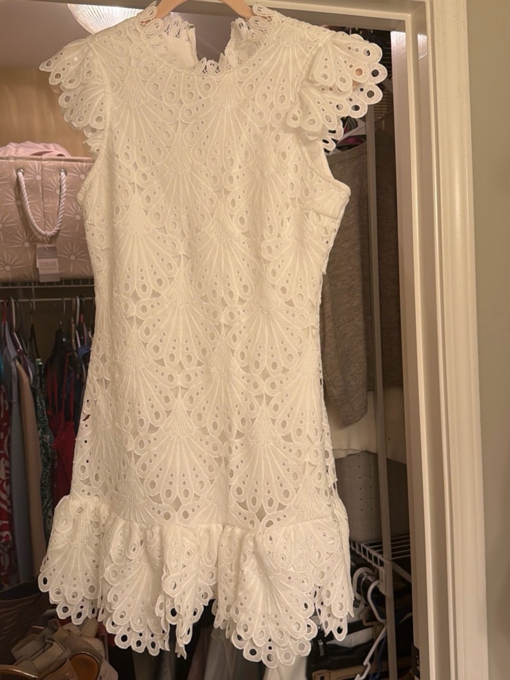 Bloomingdale's White Eyelet Lace Mini Dress
